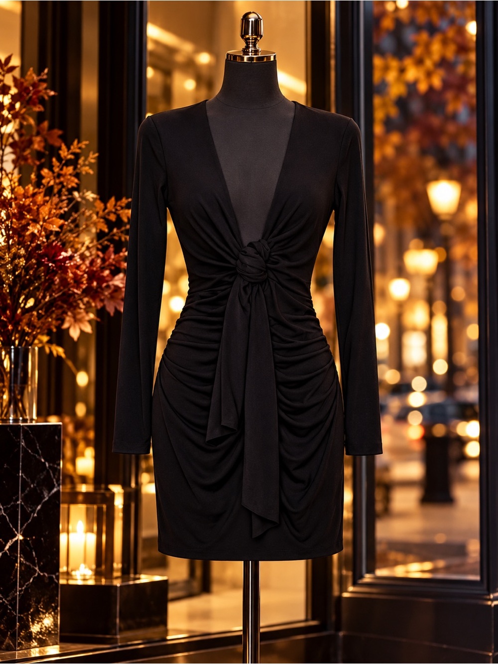 Zara Black Long Sleeve Knot Front Draped Mini Dress Size M
